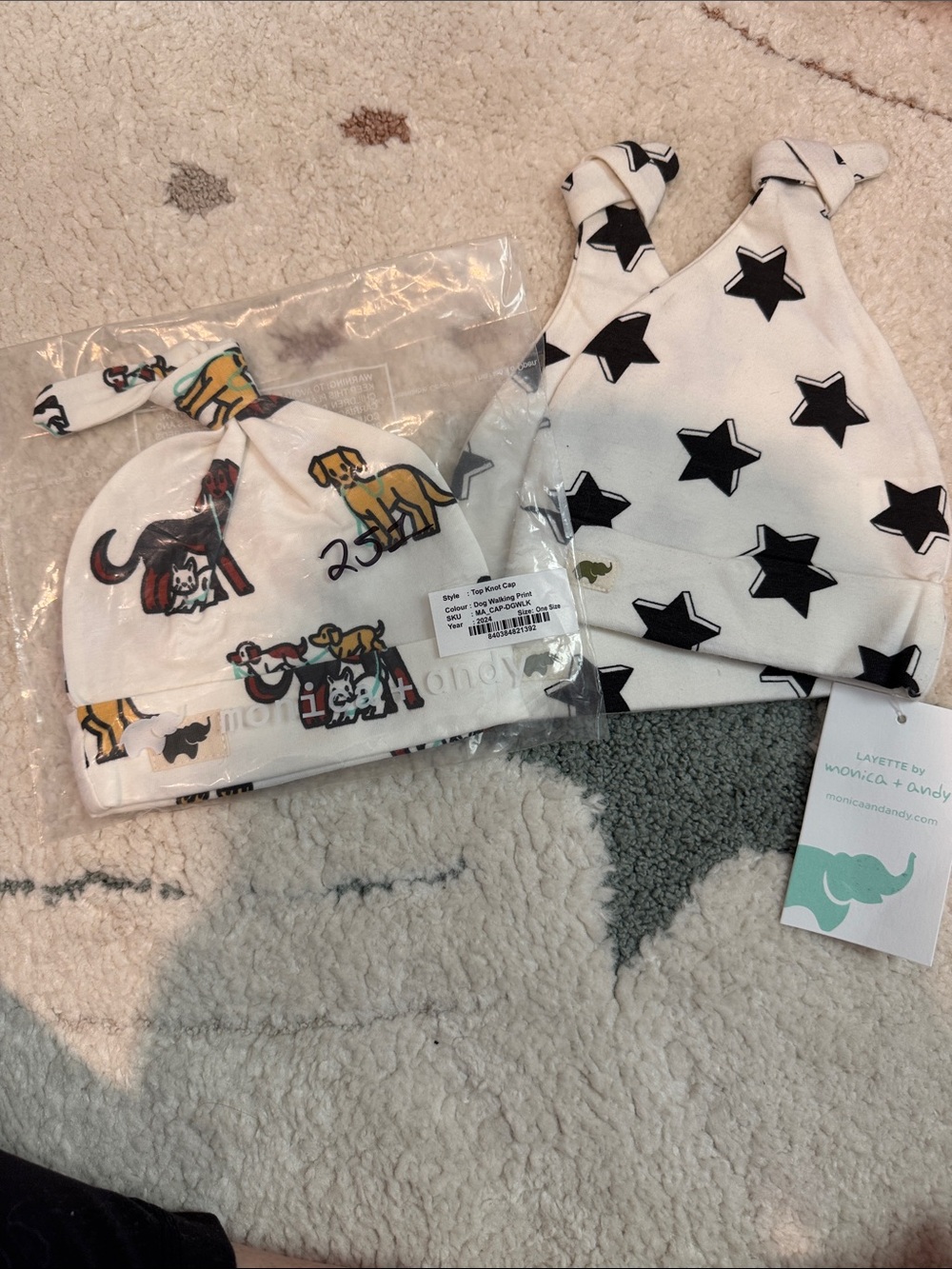 Monica + Andy White Knot Baby Hats - Star & Animal Prints (Pack of 2)